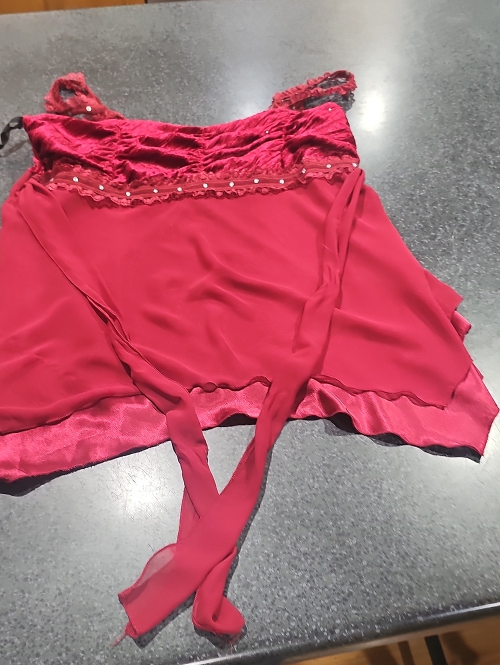 Vanity Burgundy Colored Lace-Trim Camisole Slip with Sequins